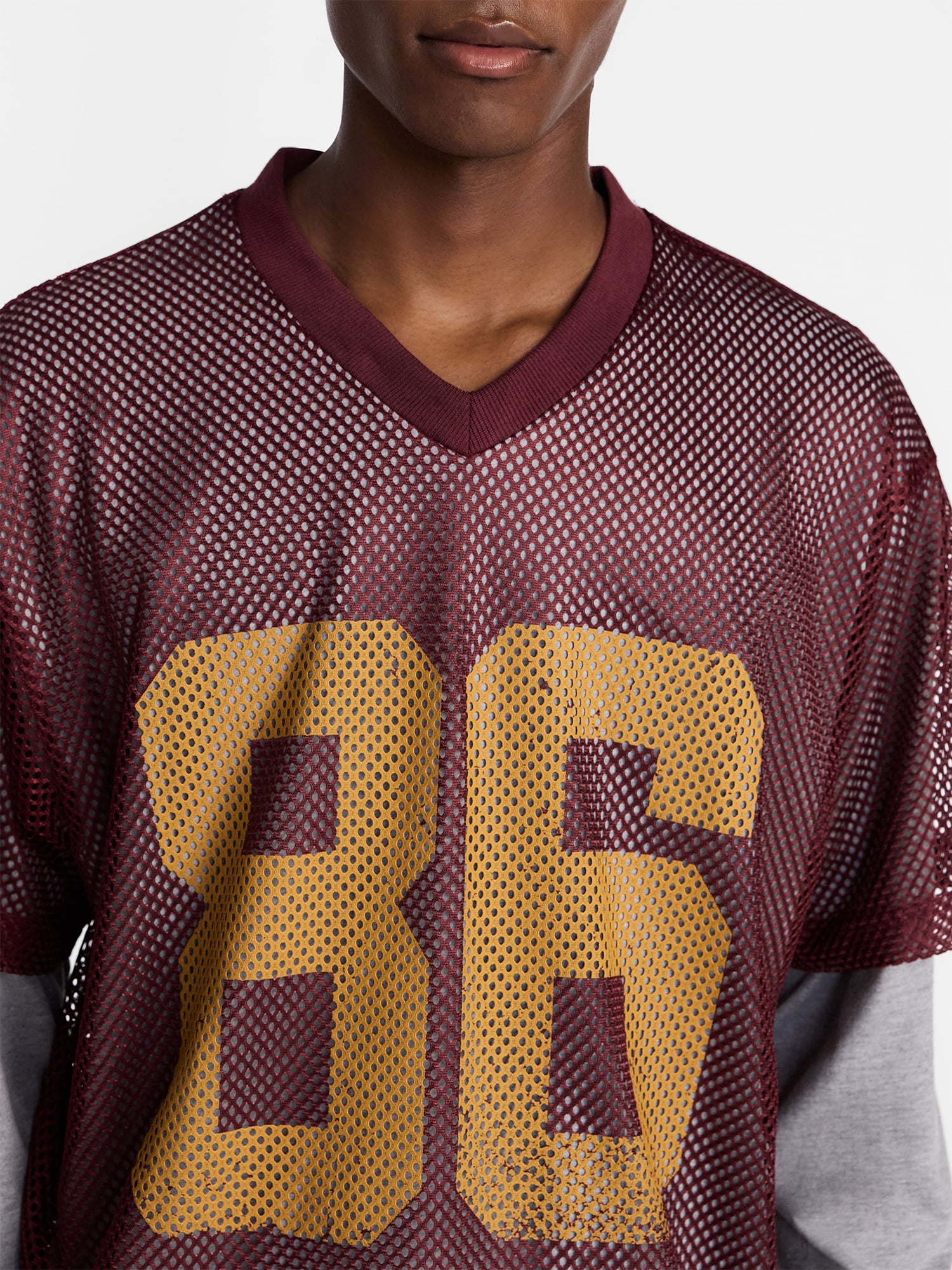 No Boundaries 90s Layered Look Mesh Jersey with Long Sleeves Tee Shirt, Men's XS-5XB