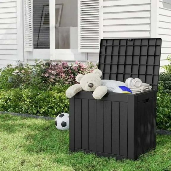 3 Waterproof Outdoor Deck Box, Resin Storage Box, with lockable lid and side handles, easy to move, 35-gallon large capacity, suitable for patios, gardens, and backyards.