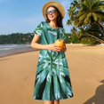 thumbnail image 4 of Haiem Teal Cactus Pattern Women's Short-Sleeve Scoop Neck Swing Dress, 4 of 6