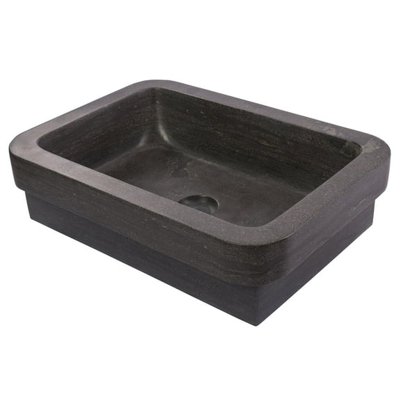 Semi Recessed Rectangular Vessel Sink With Apron in Black Limestone