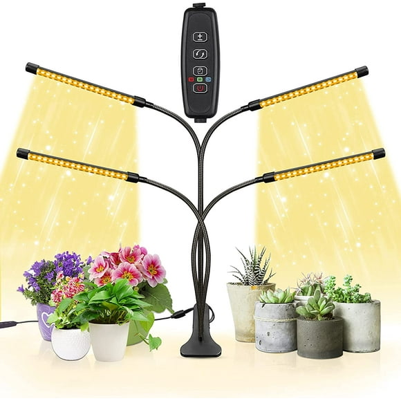 Lámpara de cultivo de 80 W, sincronizador de 4 cabezales, 80 LED, 9 niveles de atenuación, cuello de cisne ajustable, temporizador de 3, 9 y 12 h, 3 modos de conmutación.