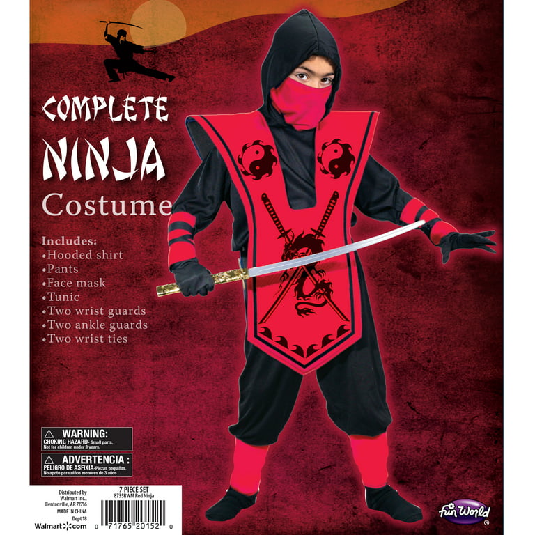 Dragon Ninja Master 5 Piece Costume Set - Black/Red