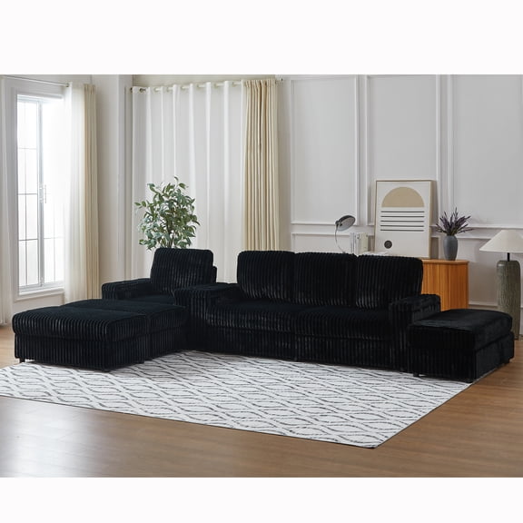 LiviNest Modular Sectional Sofa Set: Recliner & Ottoman Combo - Corduroy Fabric L-Shaped Couch for Small Space Living Room & Family Gatherings