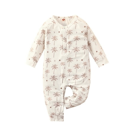 

Todder Baby Boy Girl Fall Romper Clothes Infant Coconut Tree Print Long Sleeve Jumpsuit