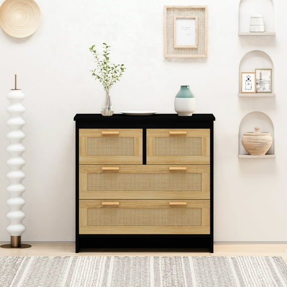 Black 4 Drawer Buffet Cabinet - Store Your Belongings In Bedroom, Living Room, Dining Room Jewelry Keep Organized