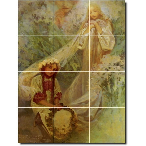 Ceramic Tile Mural-Alphonse Mucha Women Painting 26. 12.75" w x 17" h using (12) 4.25 x 4.25 ceramic tiles