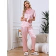 thumbnail image 3 of DARING DIVA Satin Pajamas Silky Button Down Short Sleeve Shirt Pants Set XL Pink, 3 of 7