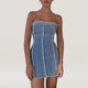 thumbnail image 5 of Vestido de túnica sexy para mujer vestido de mezclilla sin espalda de color sólido traje de vacaciones a rayas, 5 of 9