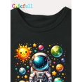 thumbnail image 4 of Boys' Astronaut & Planets Print T-Shirt - Black Casual Short Sleeve Crew Neck Tee, Vibrant Space-Themed Design, Soft Cotton Fabric, Machine Washable, Perfect for Spring/Summer, 4 of 6