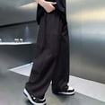 thumbnail image 4 of WAYUTE Boys Pants Solid Color Loose Fit Straight Leg Baggy Pants Lightweight Breathable Summer Trousers for Big Kids Play Versatile Casual Outdoor,11-12 Y,Black, 4 of 4