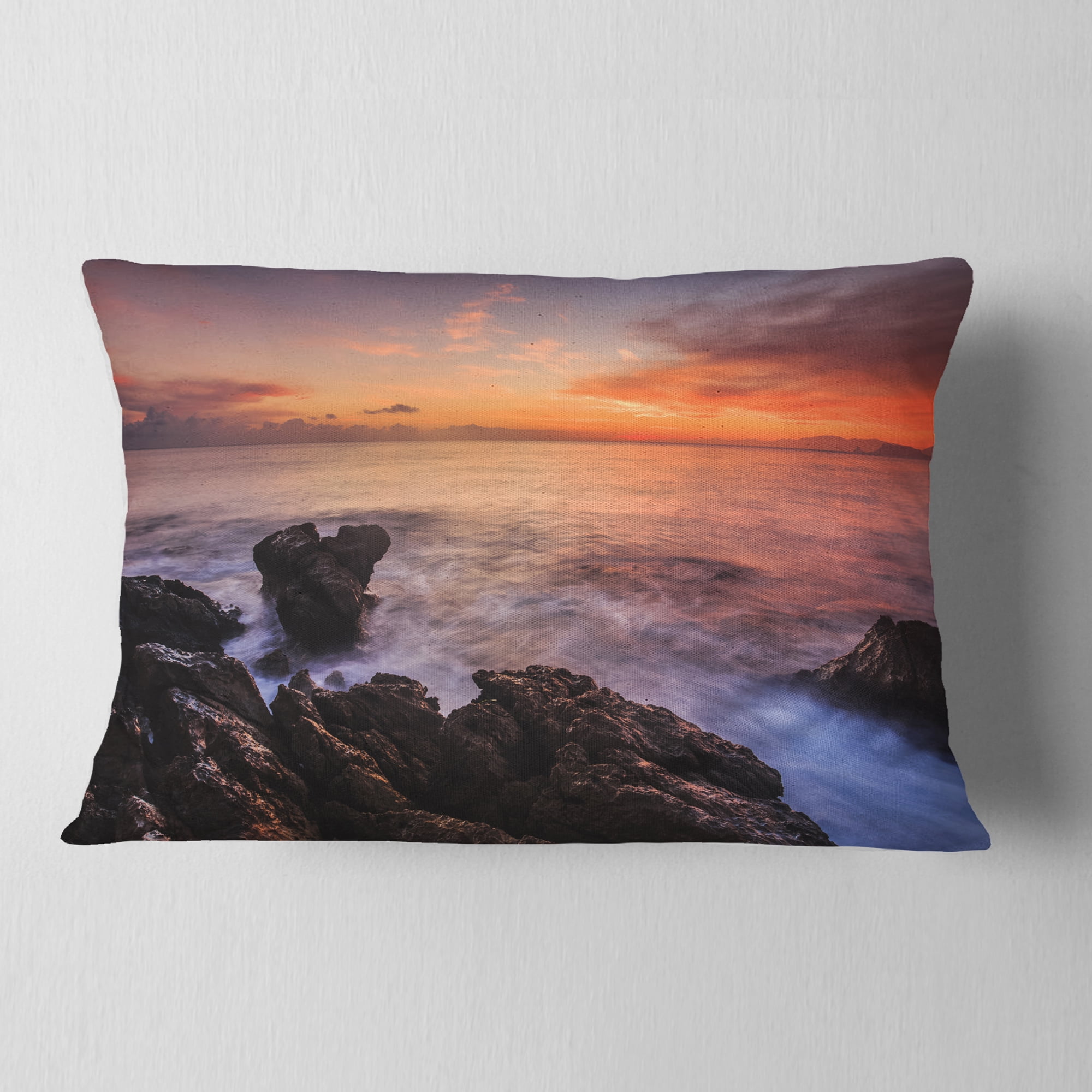 Designart 12" x 20" Blue Polyester Throw Pillow