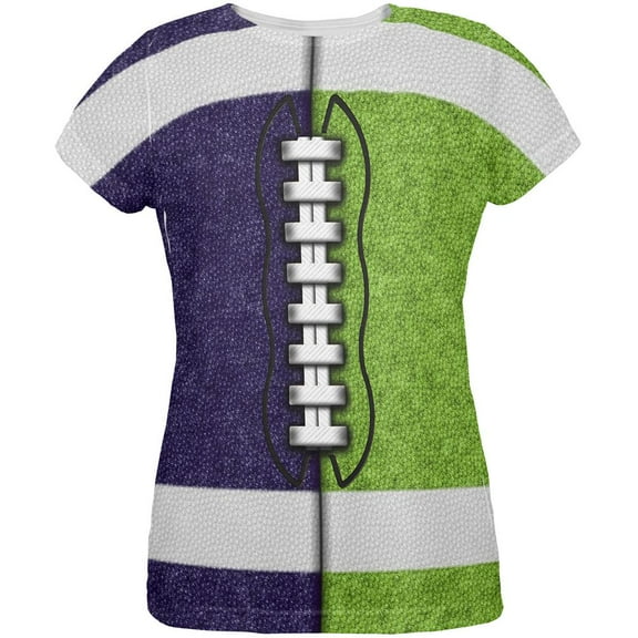 Fantasy Football Team Navy and Electric Green All Over Womens T Shirt Multi LG