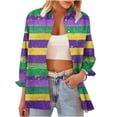 thumbnail image 5 of LEKWK Mardi Gras Shirts for Women Fun Party Food Graphic Print Dress Blouses Long Sleeve Button Down Casual Daily Outfits, 5 of 8