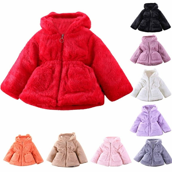 Zpanxa Girls Bunny Ear Hooded Coat 2-6Y Plush Quilted Jacket Thickened Winter Outerwear Fuzzy Lined with Hidden Pockets