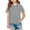 thumbnail image 2 of longantii Summer Polo Shirts Basic Lapel Collared Short Sleeve Uniform Loose Fit Back To School Tops Solid Color Pullover for Youth Gray 9-10 Year, 2 of 6