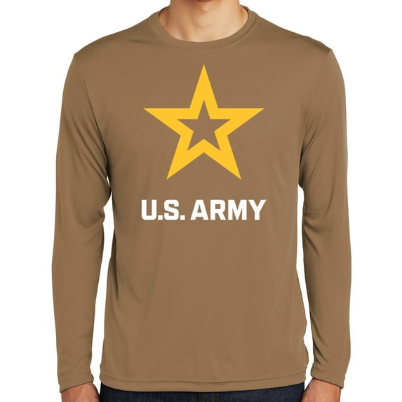 Mens US United States Army Moisture-Wicking Long Sleeve T-shirt, Medium Woodland Brown