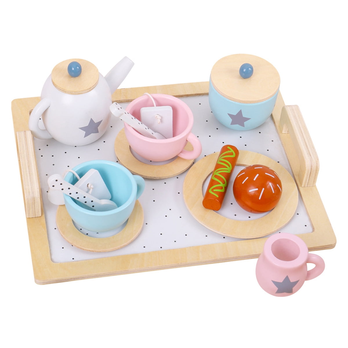 15pcs Afternoon Tea Set Toy Roles Play Wooden Simulation Teacup Toy
