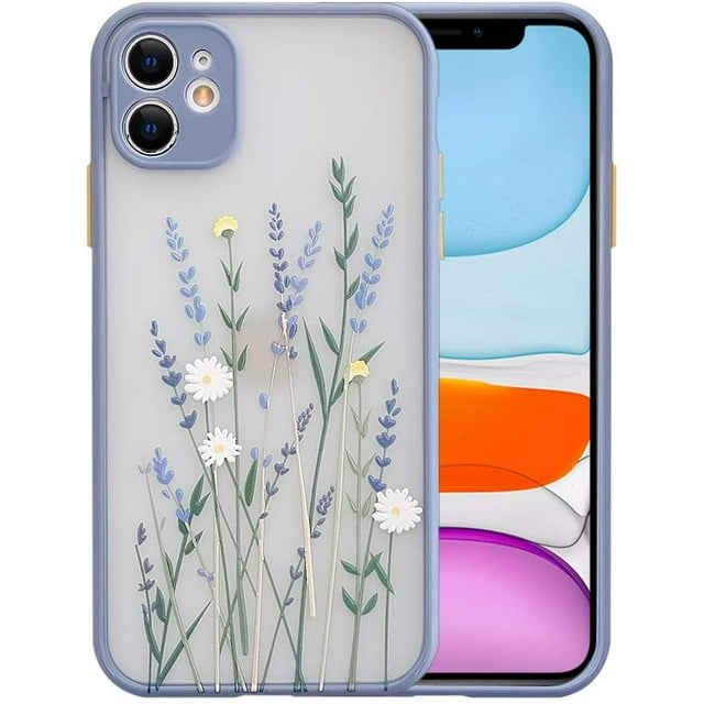 Compatible with iPhone Case for Clear Flowers Pattern Frosted PC Back 3D Floral Girls Woman and Soft TPU Bumper Protective Silicone Slim Shockproof Case for iPhone