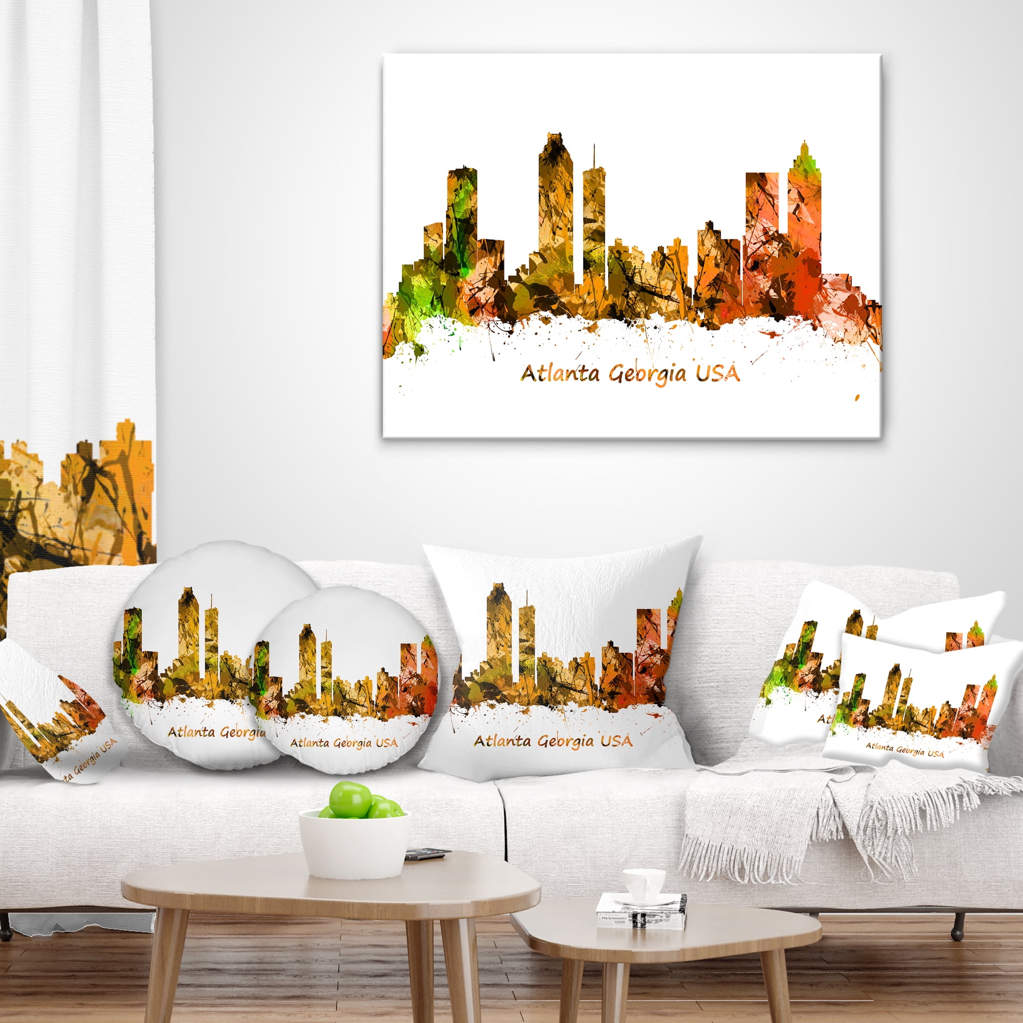 Designart Atlanta Georgia Skyline - Cityscape Throw Pillow - 16x16