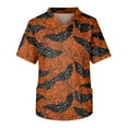 thumbnail image 4 of Domuza Mens Scrubs Top Oversized V-Neck Short Sleeve Horror Funny Print Carer Top Comfort Soft Stretch Medical Workwear with Chest Pockets Brown S, 4 of 5