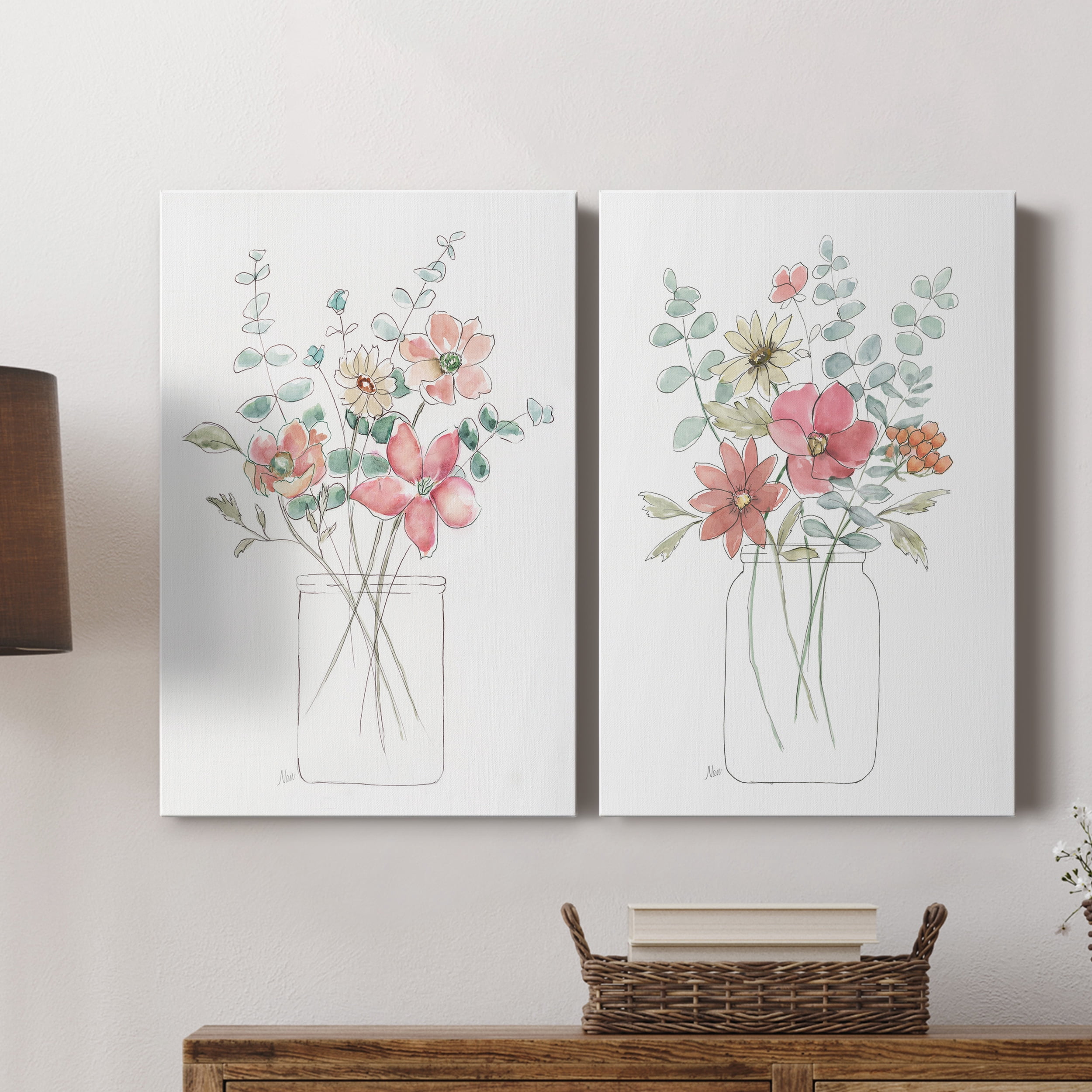 Whimsical Wildflowers I Premium Gallery Wrapped Canvas - Ready to Hang - Set of 2 - 32 x 48 Each