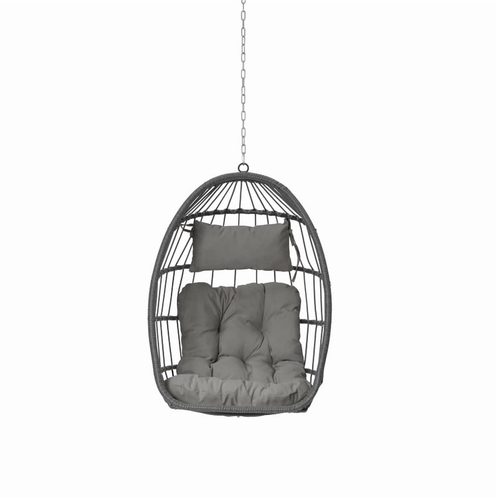 Hanging Egg Chair Without Stand, Indoor Outdoor Wicker Rattan Swing Egg Chair with Hanging Chain, Hammock Chair with UV Resistant Cushion