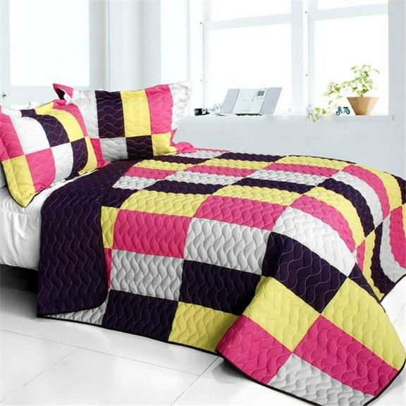 ONITIVA-QTS01491-23 Dressing Case - 3 Pieces Vermicelli - Quilted Patchwork Quilt Set  Full & Queen Size - Purple