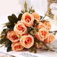thumbnail image 1 of Artificial Rose 6pcs Open Flower Realistic Blossom Roses Bouquets for DIY Fall Wedding Centerpieces - Orange, 1 of 2