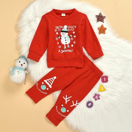 

Zelic Clearance Baby Boy s Clothing Fall Winter Clearance Toddler Kids Baby Boys Girls Christmas Cartoon Snowman Tops +Print Pants Set Red