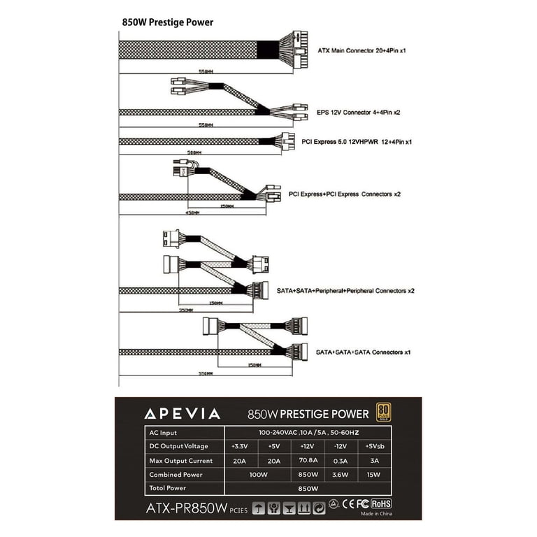 Apevia ATX-PR850W PCIe 5.0 & ATX 3.0 Ready Prestige 850W 80+ Gold