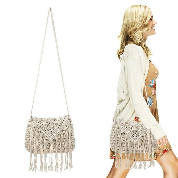 SWETRACE Shoulder Bags for Women 1Set Fringe Beach Bag Style Polyester Cotton for Dating Night Out