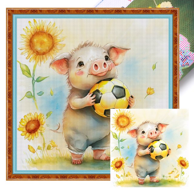 Hilo Algodón Ecológico Bordado Punto Cruz Cerdo Del Zodiaco Impreso 18 Quilates 25x25cm
