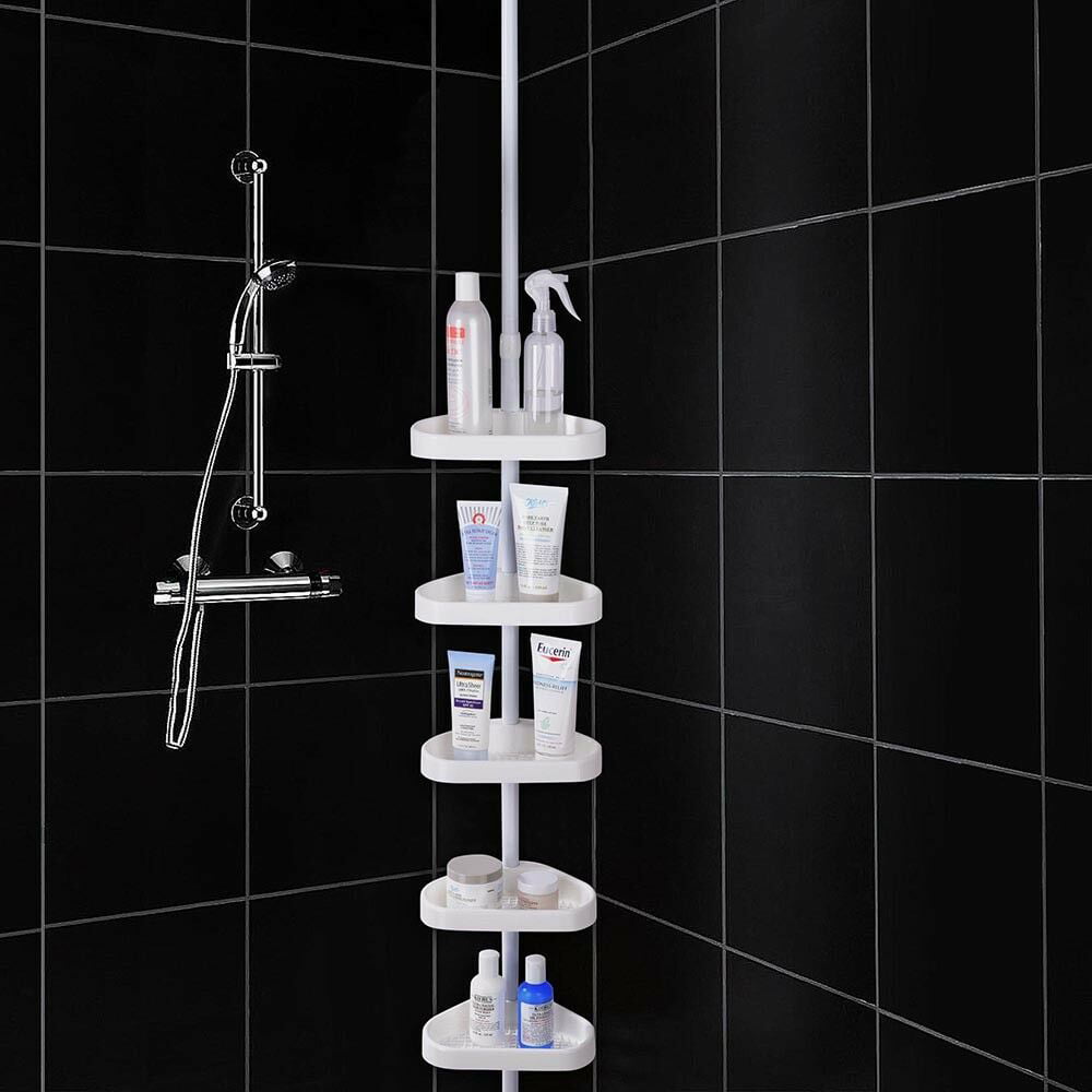 5 Shelf Shower Corner Tension Pole, Tension Rod Bathroom Shelves