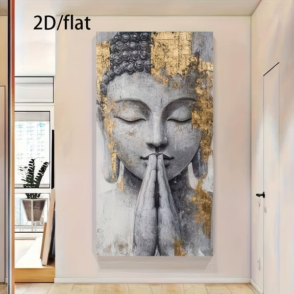 Serene Buddha 2D Flat Canvas Wall Art with Frame 48x24 Inch Modern Spiritual Decor for Living Room Bedroom Office