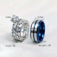 thumbnail image 5 of Couples Rings Sterling Silver Blue Diamond Wedding Engagement Ring Bridal Sets Men's Titanium Wedding Band, 5 of 6