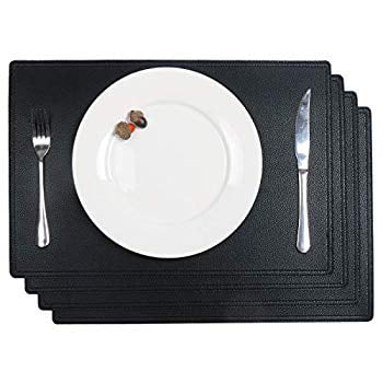 Irregular, Black 4 Sets of PU Leather Placemat Contains 4 Placemats and 4 Coasters Western Table Mat and Bowl Mat. Waterproof and Oil-Proof Heat Insulation Pad