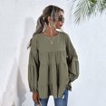 thumbnail image 2 of Pompotops Blouse à Manches Longues Col Rond Lanterne pour Femmes, 2 of 8