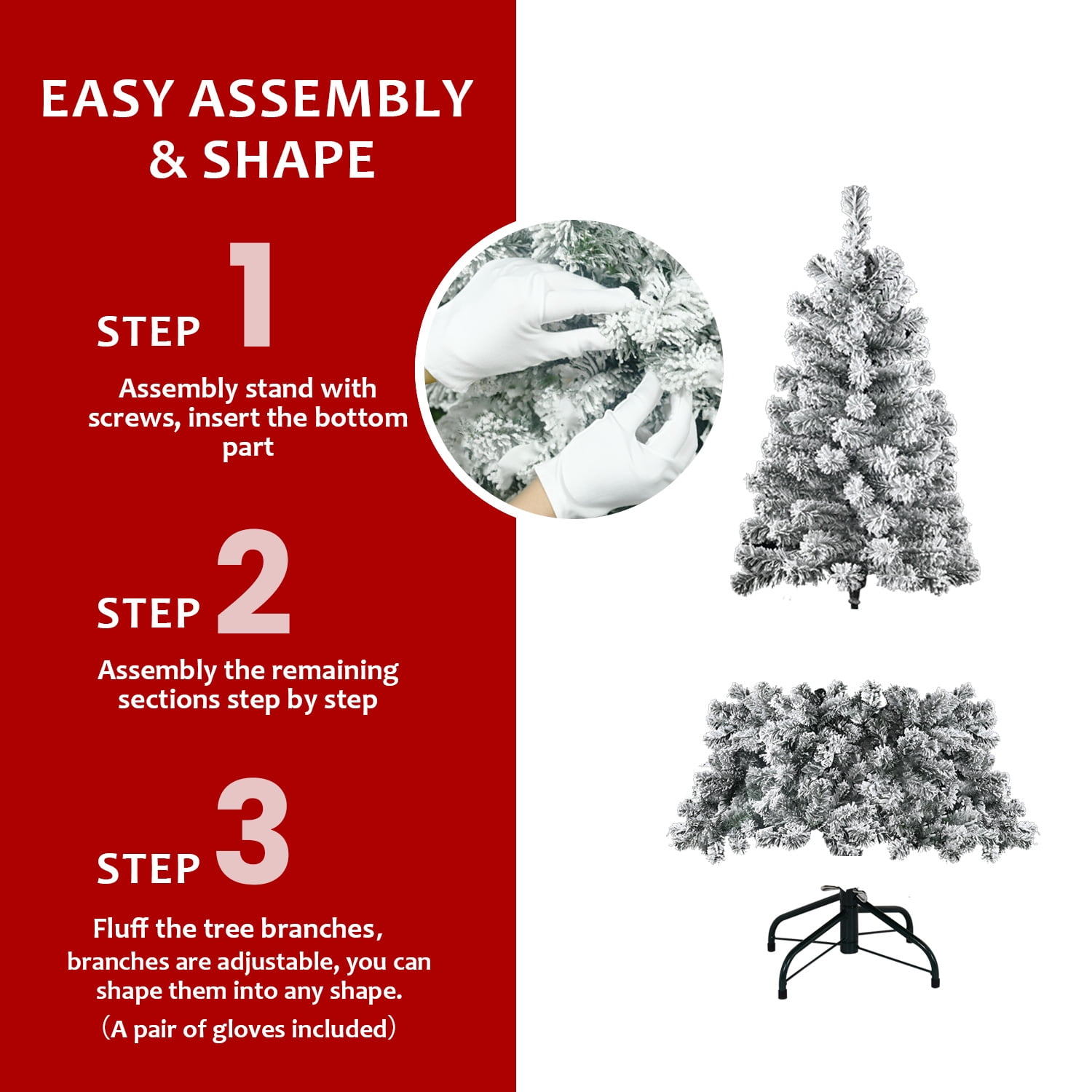 4 Ft Flocked Christmas Tree, Snowy PVC Artificial Holiday Tree with 233 Tips, Compact Full Shape, Sturdy Metal Stand, Christmas Tree for Home, Office, Apartment Decoration
