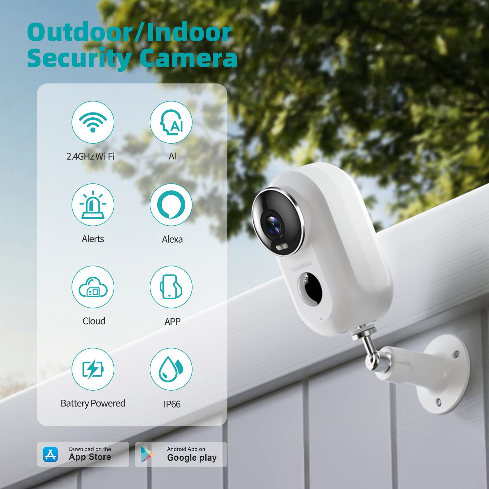 ZUMIMALL Wireless Solar & Battery Powered Security Camera, 2K Color Night Vision, 2.4GHz WiFi for Home Surveillance