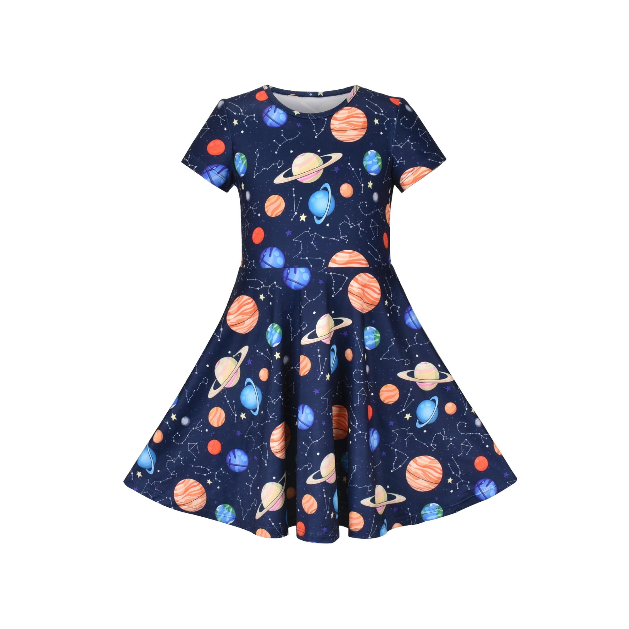 Girls Dress Astronomy Saturn Venus Solar System Short Sleeve 5 Years
