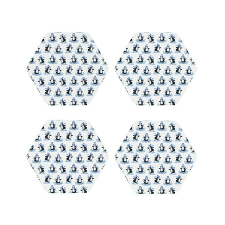 

Vsdgher Skiing Penguin Funny Leather Coasters for Drinks Durable Drink Coasters 4 Set for Tabletop Protection Luxurious Home Décor and Housewarming Gift-Hexagon