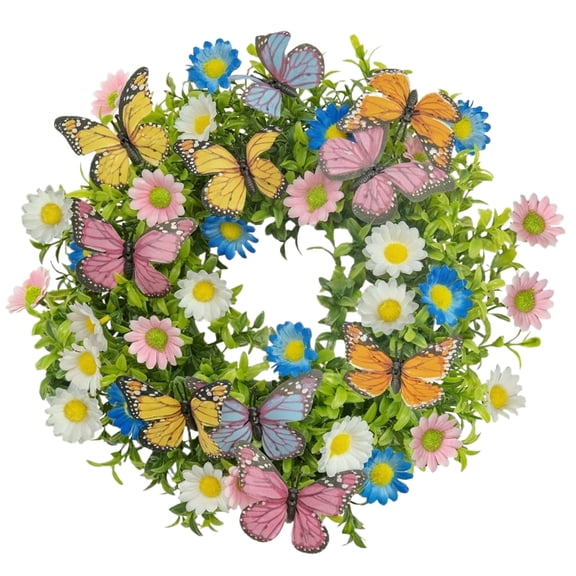 Aximioll 13.77In Spring Wreath with Artificial Layered Floral Details, Spring Home Decor for Front Door, Mantel and Entryway