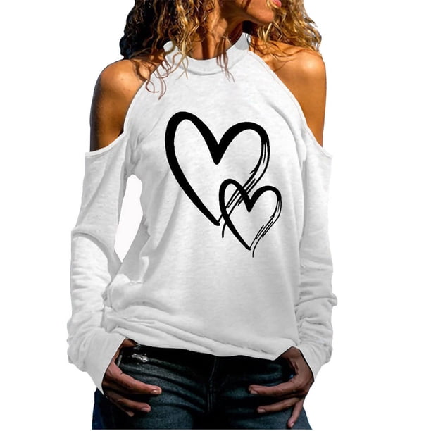 Camisetas divertidas para mujer, camisetas con hombros descubiertos, camisetas de manga larga de Color sólido, camisas holgadas, blusas, camisetas Pompotops gfhjh18455