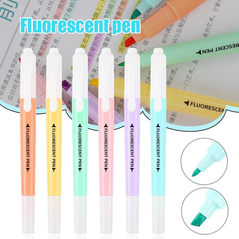 6 Assorted Color Highlighter Pen Set Double Sided Ended Thick Thin Tip for Student Home Office