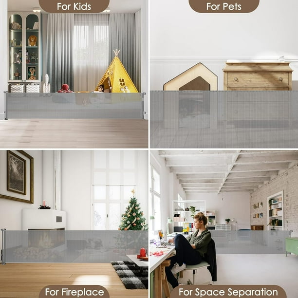 Retractable Baby Gate, Caveen 120" Extra Wide ABS Expandable for Livingroom Outdoor, Gray Retractable Baby Gate, Caveen 120" Extra Wide ABS Expandable for Livingroom Outdoor, Gray - Image 2