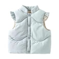 thumbnail image 2 of CBASIHI Toddler Girls Ruffle Sleeve Vests Lightweight Stand Collar Fall Winter Cute Casual Sleeveless Warm Jacket Light Blue 5T, 2 of 8