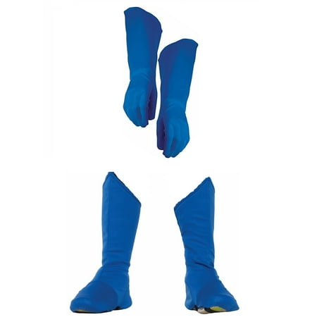 Child Superhero Blue Shoe Covers Boot Tops and Gauntlet Gloves Costume Kit