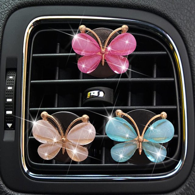 Juego de 3 lindos clips de mariposa para automóvil, lindo difusor de salida de aire acondicionado para automóvil con mariposa, lindos accesorios de ventilación para automóviles, interiores de automóvi