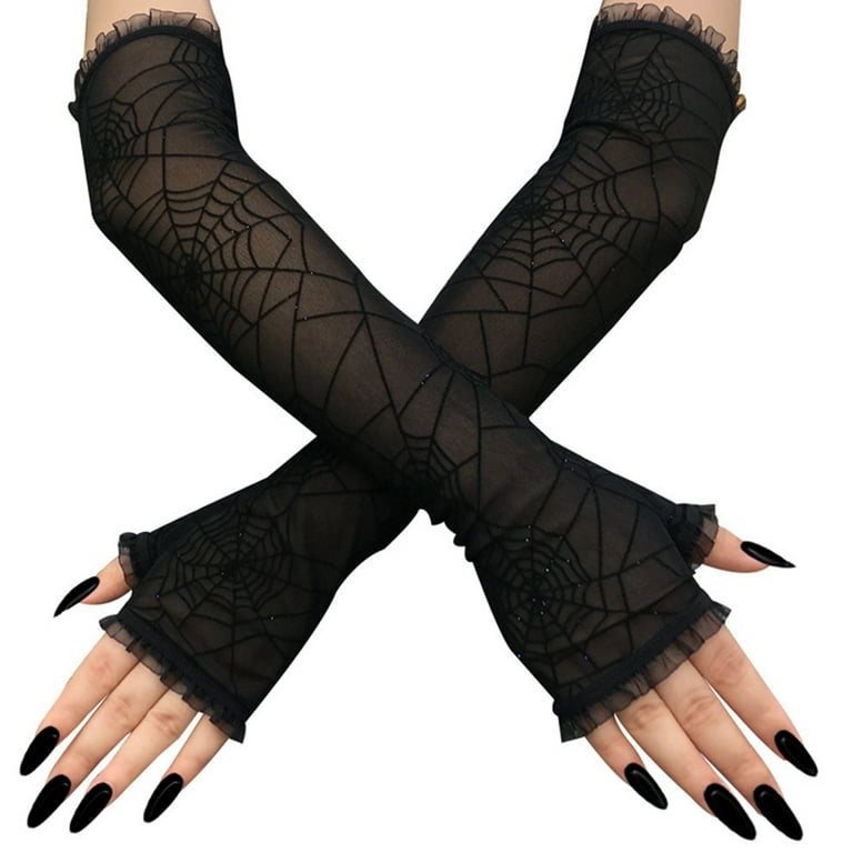 Kakaco Fingerless Lace Up Gloves Elbow Long Gloves Black Lace Gloves Rave  Party Gloves Costume for Women and Girls