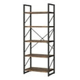 thumbnail image 2 of ModFusion 5-Tier Bookcase Wood Bookshelf Storage Display with Metal Frame for Living Room Home Office, Rustic Brown, 2 of 9